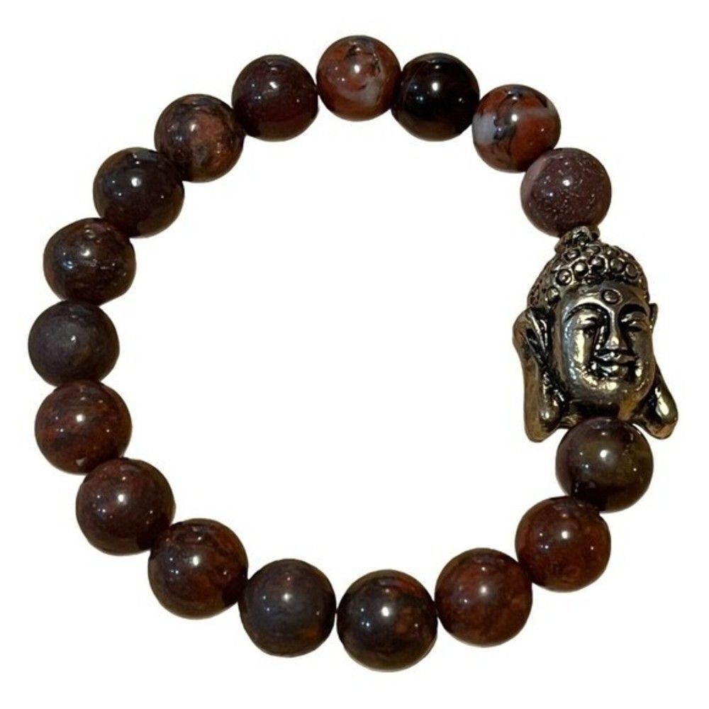 Costume Purple Aventurine Stones Beaded Stretchable Bracelet with Buddha Face